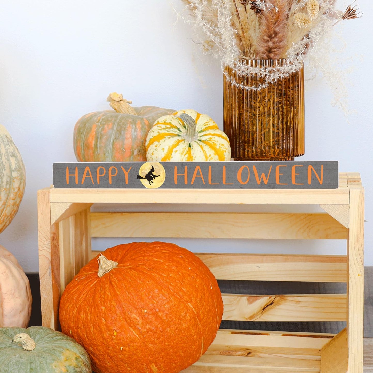 Simply Said, INC Talking Sticks Halloween Sign - Happy Halloween - Flying Witch Halloween Decor - 16 x 1.5 inch Wood Sign - Made in USA - TLK1662