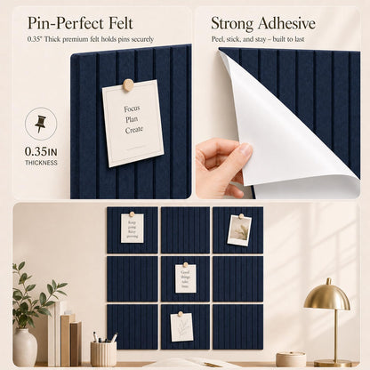 Baysola Stripe Felt Bulletin Board Panels 48 x 36 Inch Self Adhesive Wall Tiles Cork Board Alternative for Office Classroom Photos Notes 12 Pack