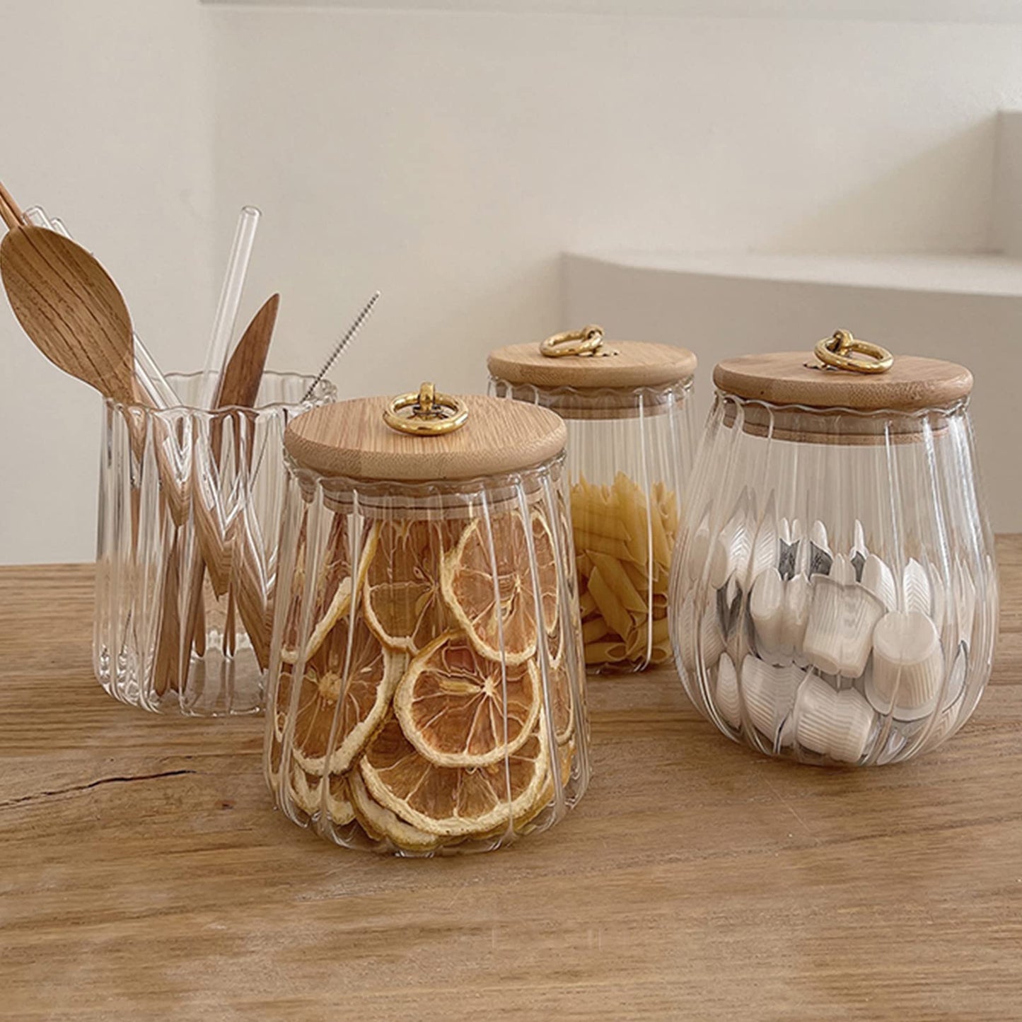 Galazzz 38 FL OZ Glass Jars with Bamboo Lids, Airtight Storage Containers, Large Candy Jars for Coffee Nuts Cookies, Decorative Glass Canister, 1130ml Oval
