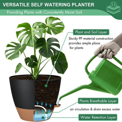 montresor 12/10/8 Inch Self Watering Pots for Indoor Plants Plastic Large Plant Pots for Outdoor Plants, Water Level Window & Spacious Reservoir Flower Pots Decorative Planter with Drainage and Tray
