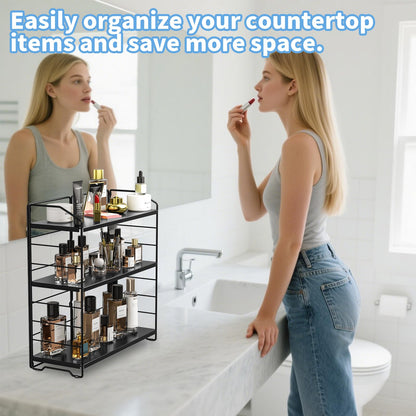 MAYZOLOP Bathroom Counter Organizer, Makeup Organizer Countertop, Countertop Storage Shelf for Bathroom Storage, Vanity, Large Skincare, Perfume, Black 3 Tier