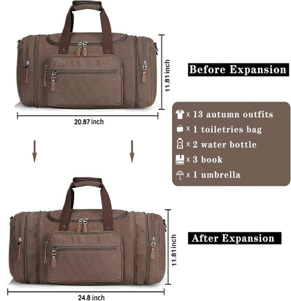 Sechunk Duffle Bag Canvas Large Outdoor Shoulder Bag Overnight Handbag Travel Tote Luggage Weekender Bag