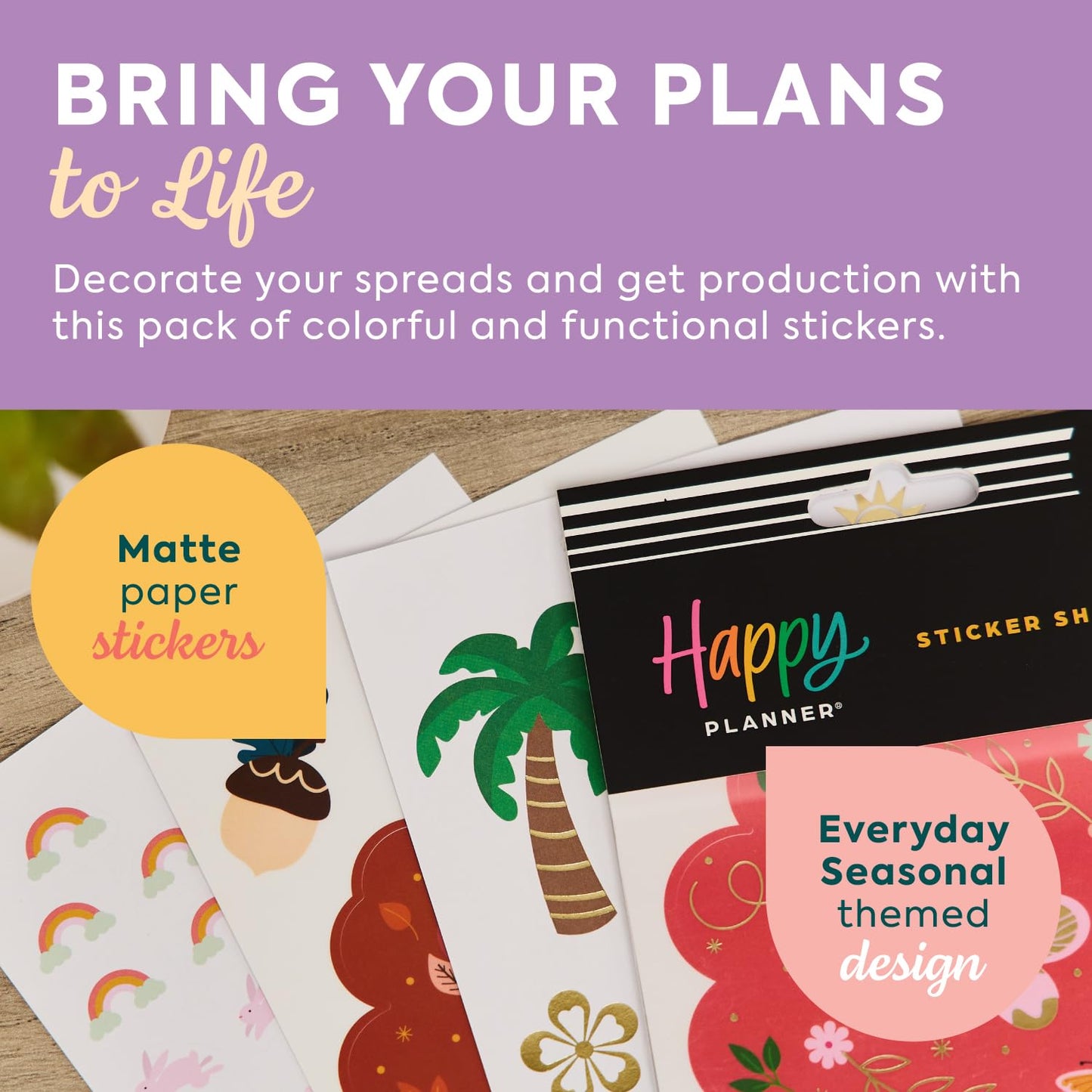 Happy Planner 15-Sheet Sticker Pack for Calendars, Journals, and Planners, Scrapbook Accessories, Classic Size, 407 Stickers Total, Everyday Seasonal