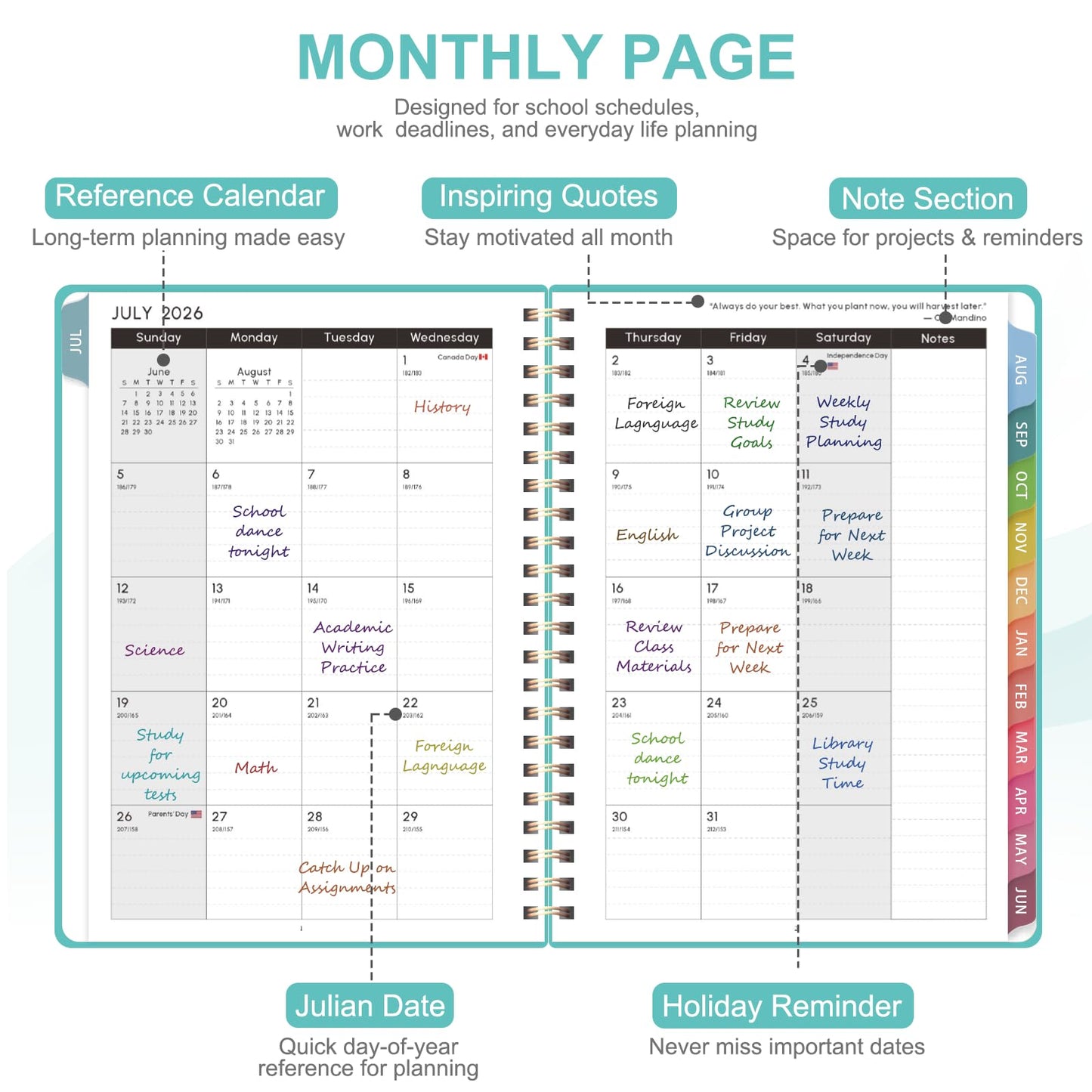 Planner 2026-2027, Weekly and Monthly Academic Planner, July 2026 - June 2027, Hardcover Calendar Agenda Book for School Year Planning, School Supplies for Teacher and Student, Letter Size(8.5'' x 11'')