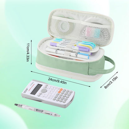 Pencil Case Large Zipper Pencil Pouch for Girls Kids Teens Adults Aesthetic Pencil Bag Stationery Organizer Pencil Case with Handle for School Green