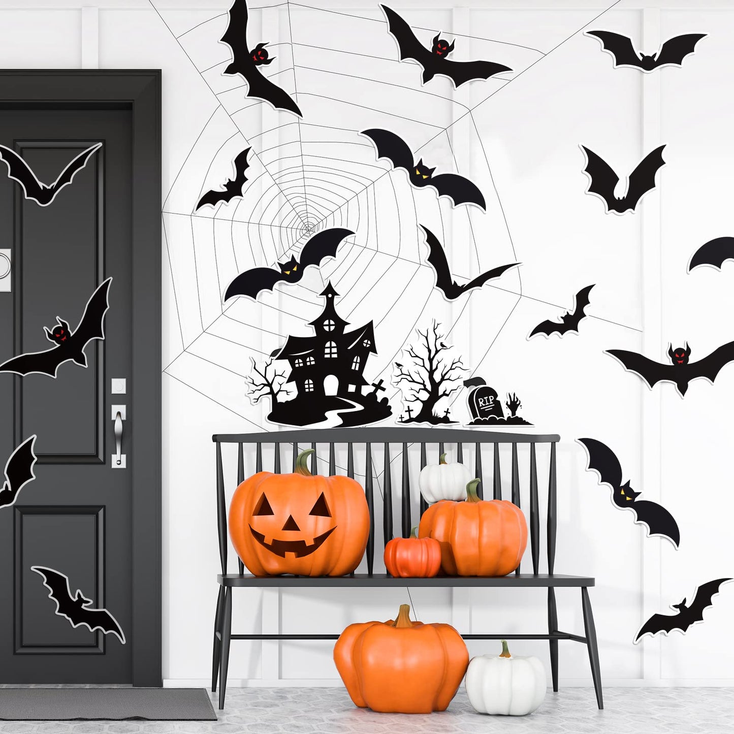 Fiada 21 Pcs Halloween Garage Door Decorations Magnets Bats Magnetic Holiday for Outdoor Party Car Haunted House Tree Grave Locker Sticker Decor
