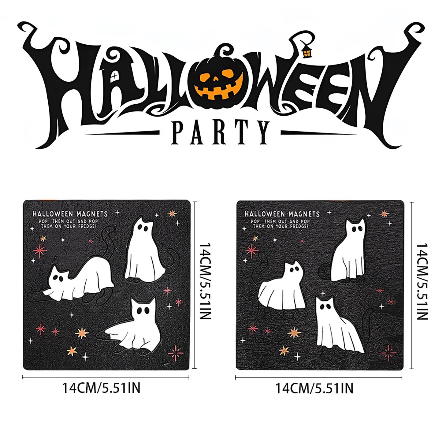 Halloween Ghost Refrigerator Magnets Cute Cat Ghost Magnet Stickers Wood Halloween Picture Frame Magnets for Fridge Fridge Magnetic Decals for Party Decor