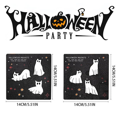 Halloween Ghost Refrigerator Magnets Cute Cat Ghost Magnet Stickers Wood Halloween Picture Frame Magnets for Fridge Fridge Magnetic Decals for Party Decor