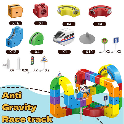 Electric Train Track Sets,DIY Race Car Track,Building Toy Train Track，Magic Cars Sets,Gravity Defying 3D Embedded Layouts & Motorized Car,for 3-8 Years Old Toddler Boys and Girls Birthday (81PCS)
