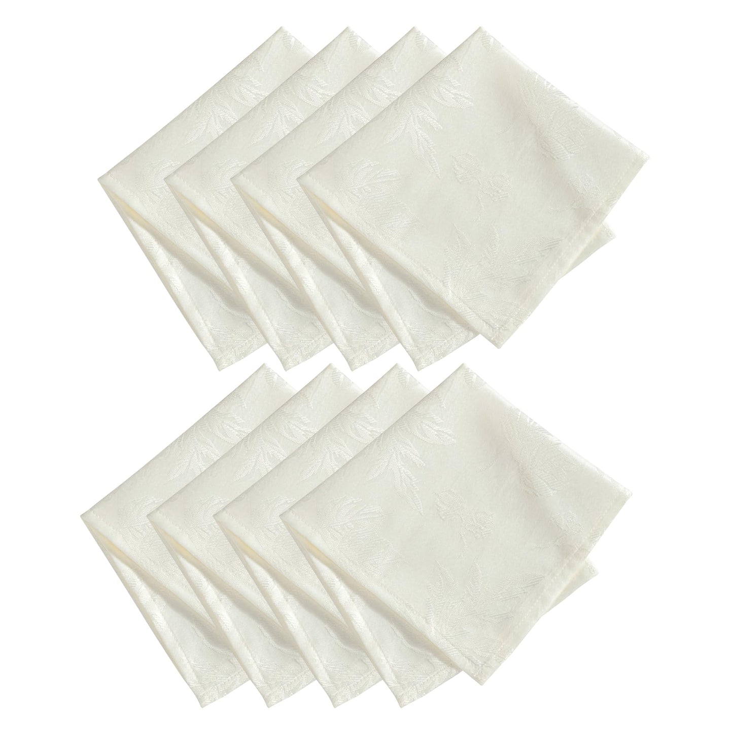 Elrene Home Fashions Elegant Woven Leaves Jacquard Damask Cloth Napkin Set, 17" x 17", Pack of 8, Ivory