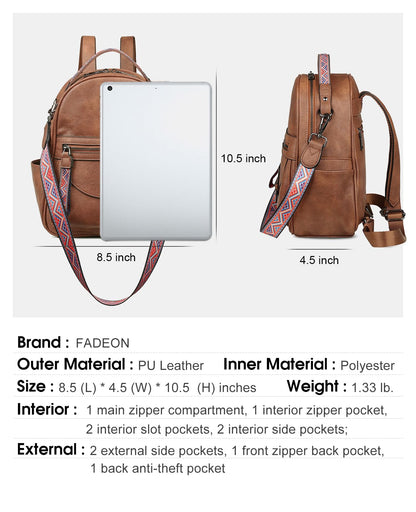 FADEON Mini Backpack Purse for Women, Designer Leather Cute Roomly Small Backpacks, Ladies Shoulder Backpack Fashion Handbag