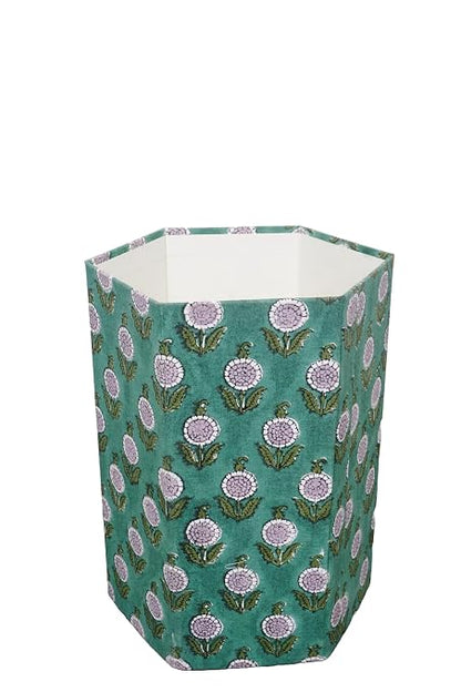Generic 3.3 Gallon Cotton Hand Block Printed Paper Waste Basket |Small Decorative Trash Can for Housewarming Gifts in Living Room, Bedroom, Bathroom | Eco-Friendly, Plastic-Free (1, GREEN)