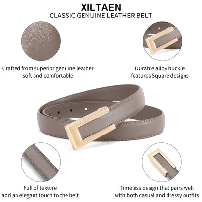 XILTAEN Women's Genuine Leather Belt for Jeans Dresses Pants Waist Belt for Ladies with Fashion Gold Buckle