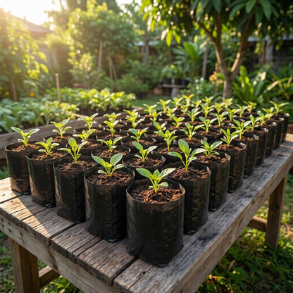 gardtree 100 Pcs Thicken Plastic Plant Nursery Bags 5.5" x 9.3", Grow Bags for Fruit Trees, PE Seedling Pots, Nursing Growing Pouch, Ideal for Flowers, Vegetables, Fruit, Starting Saplings