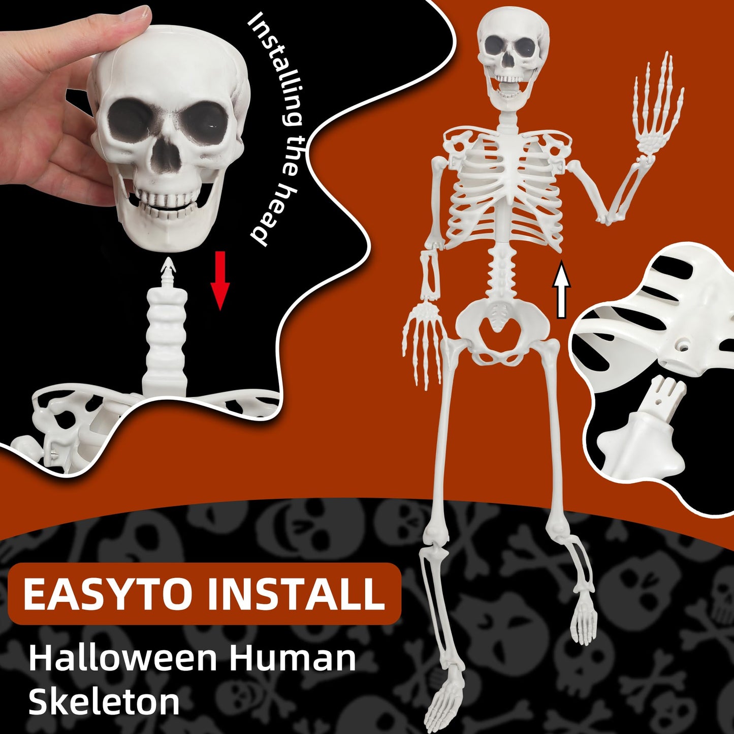 SHOCOSTO Skeleton Halloween Decor,3Ft Life Size Skeleton Full Body Plastic Human Bones for Halloween Decoration