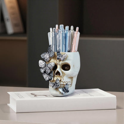 DAECHAO Skull Pen Holder Desk Organizer, Halloween Decor Skull Pencil Cup for Office Home School, Compact Gothic Desk Accessories Gift for Skull Lovers