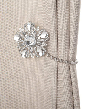 SUQ I OME Luxury Big Crystal Magnetic Curtain Tieback Holdback Clips Buckle Holder with Stretchy Wire Rope for Home Office Party Bedroom Decoration Silver
