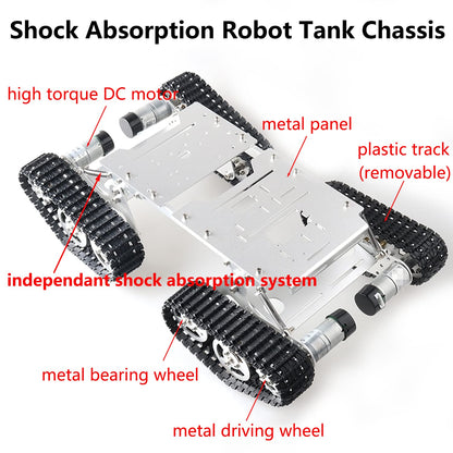 Swaytail Premium Large Metal 4WD Shock Absorption Robot Tank Car Chassis Kit for Arduino/Raspberry Pie/MicroBit with 33 DC Motor, Shock Absorbing Tracked Crawler with Damping System DIY Maker Model