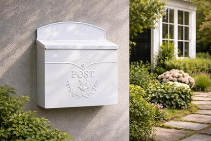 NACH Mailboxes for Outside Wall Mount, 11.5 x 5 x 13 inches, White Mailbox for Door, Waterproof Mailbox for Outside - The Chelsea Mailbox