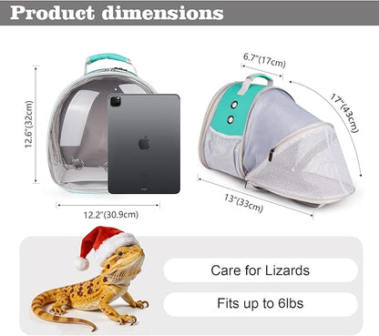 WEVONIGU Expandable Small Animal Backpack Carrier with Clear Bubble Window Large Space Travel Cage for Hedgehog Rat Parrot,Bearded Dragon,Sugar Glider,Airline Approved (Green, BE Backpack)