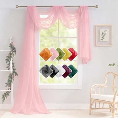 Luvyohmee Pink Window Scarf Valances - Light Pink Sheer Valances, 144 Inch Curtain Scarf Swag Curtains, Bed Canopy Curtains 52Wx144L