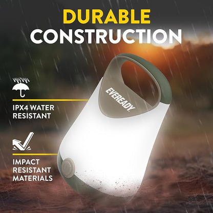 Eveready LED Camping Lantern X-250 (2-Pack), Super Bright Tent Lights, Rugged Water Resistant LED Lanterns, 100 Hour Run-time (Batteries Included), Green/Tan