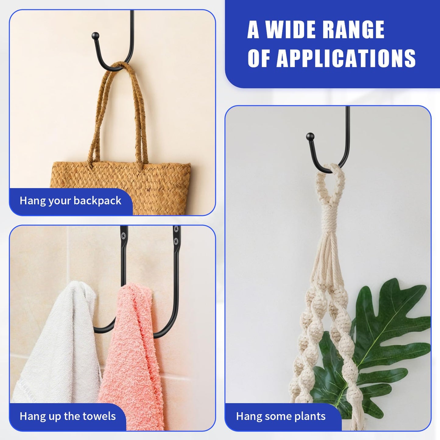 Gaahkai 12PCS Curtain Tie Back Hooks, Metal Curtain Holdbacks Side Tiebacks Wall Mounted with Screws, Black