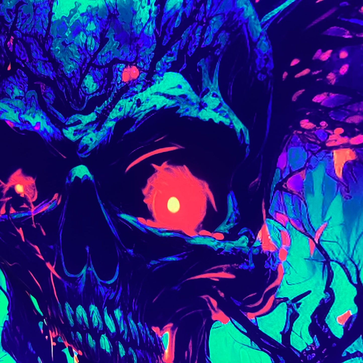 SparkLia Blacklight Fire Skull Tapestry, UV Reactive Burning Skeleton Horror Wall Hanging, Glow in the Dark Scary Dark Forest Surreal Artwork Wall Tapestries Halloween Decor for Bedroom, Living Room - 51.2" x 59.1"