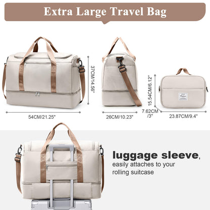 Extra Large Travel Duffle Bag with Shoe Compartment & Toiletry Bag, XL Weekender Bags for Women, Carry On Overnight Bags for Gym Sports, Water-Resistant Hospital Bag for Labor and Delivery