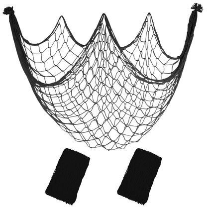10x5 Feet X-Large Fish Net Decorations for Party - 2 Pack Black Fishing Net Decor for Halloween Gothic Pirate Party, 3mm Cotton Decorative Netting Table Runner Photo Display Backdrop Wall Decor