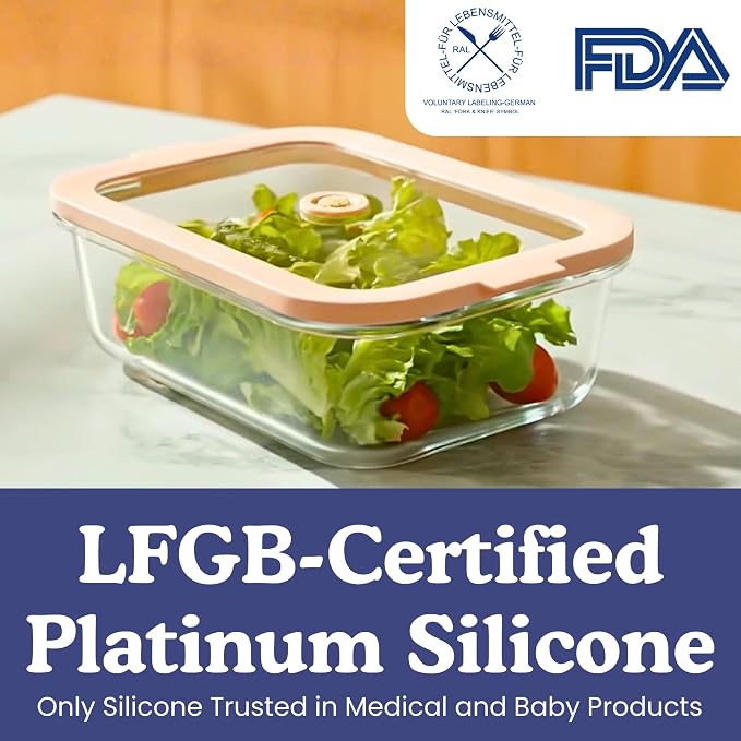 Ziruma Non-Toxic Glass Food Containers with Lids, 4-Pack, Multi-Size, Beige | Plastic & BPA free. Glass body, glass lid & platinum silicone seal. Airtight & leakproof. Freezer & microwave safe.