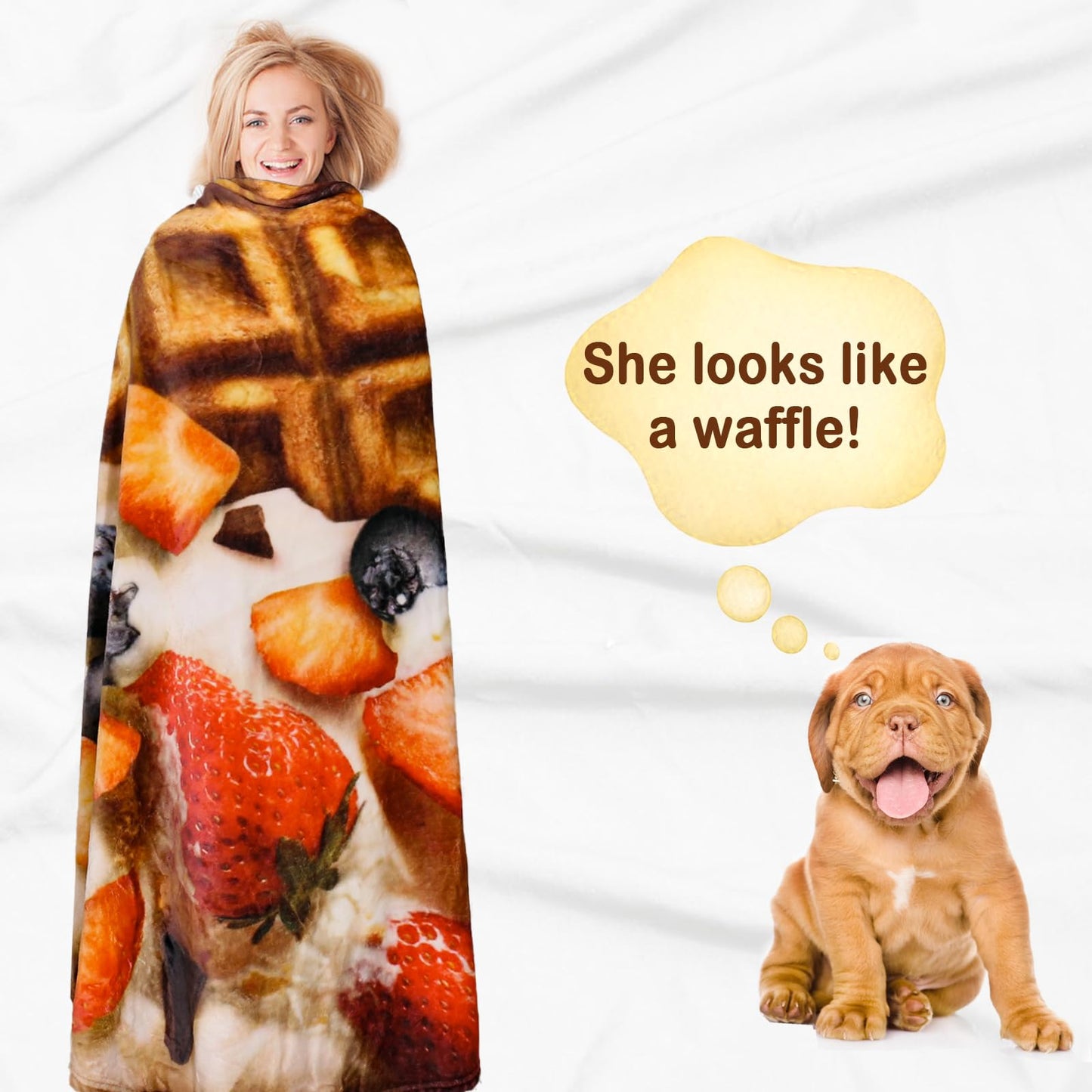 Bnuitland Waffle Funny Blanket, 300 GSM Double Sided Giant Realistic Food Blanket with a Storage Bag, Novelty Gift for Adults and Kids, Super Soft Flannel