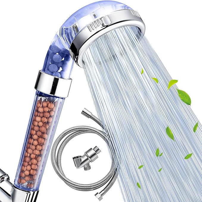 Nosame® Shower Head with Hose and Braket, Filter Filtration High Pressure Water Saving 3 Mode Function Spray Handheld Showerheads for Dry Skin & Hair