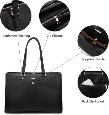 LOVEVOOK Laptop Tote Bag for Women 15.6 Inch Leather Work Bags with Large Cup Holder for Teacher Work Business,Brown