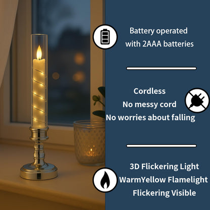 Prerish 6PCS Flameless Candles with Timer, Flickering Fake Electric LED Candles for Romantic Ambiance, Battery Operated Candles, Centerpiece Table Decorations, Wedding, Halloween, Christmas (Gold)