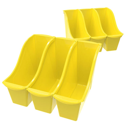 Storex Small Book Bin – Interlocking Plastic Organizer for Home, Office and Classroom, Yellow, 6-Pack (71112C06C)