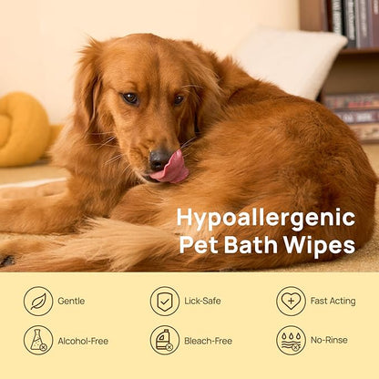 HICC PET Cleaning Deodorizing Glove Wipes for Dogs & Cats, Vet Recommended Hypoallergenic Hydrating & Nourish Fur Pet Grooming Glove Wipes, Pet Bathing Wipes for Horse Coat Care,20pcs Coconut Scent