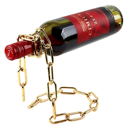 TBWHL Novelty Magic Wine Bottle Holder Floating Steel Link Chain Wine Bottle Rack/Holder - Holds Bottles in The Air, Unique Levitating Wine Bottle Stand for Home Bar, Kitchen, or Party Deco（Gold）
