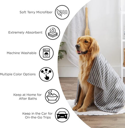 Bone Dry Pet Grooming Towel Collection Absorbent Microfiber X-Large, 41x23.5, Embroidered Taupe (Pack of 12)
