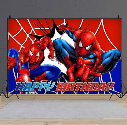 Spider Birthday Party Decorations, 5x3ft Happy Birthday Back Drop Banner Theme Backdrop Banner for Spider Party Decorations Indoor Outdoor.