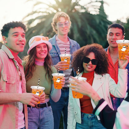 Vesici 60 Pcs Summer Party Disposable Plastic Cups with Straws 12oz Cute Ghost Clear Party Cups with Lids Hot Summer Ghoul Halloween Drinking Glasses Supplies for Birthday BBQ Bachelorette Pool