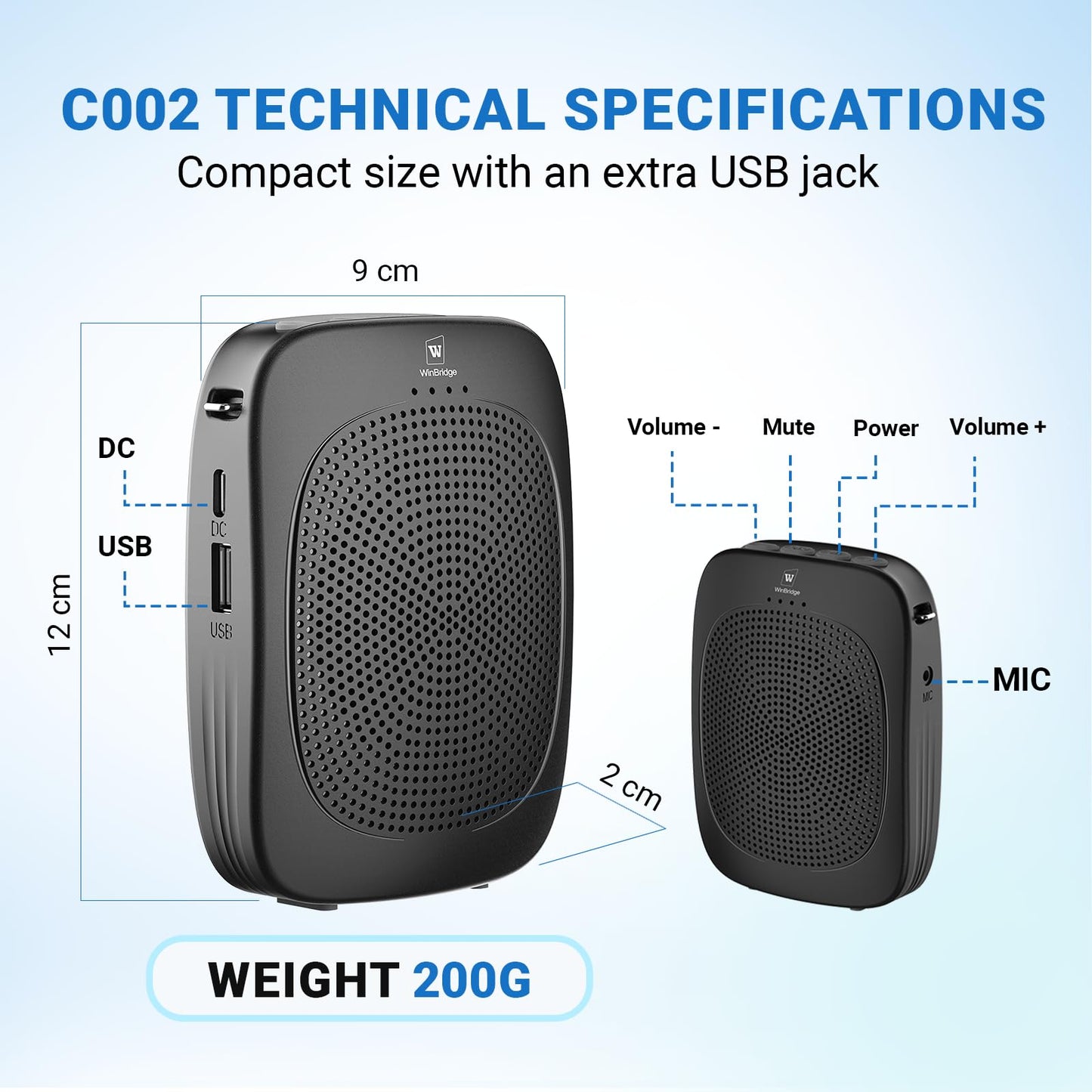 Wireless Voice Amplifier with Headset Microphone,Personal Wireless Bluetooth Amplifier with Mic,Teachers Microphone Wireless,Mini Megaphone Speaker,Portable PA System for Classroom C002