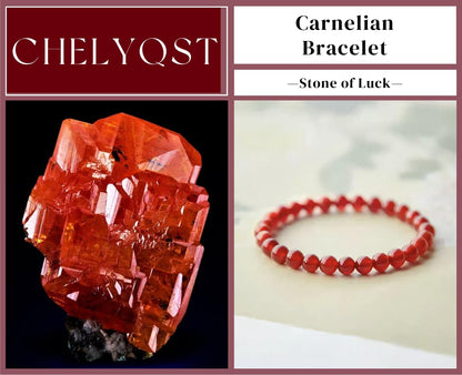 CHELYQST Carnelian Bracelet - Stone of Luck,Stretch Natural Stone Crystal Beads Jewelry Gifts for Women Men Unisex,6mm