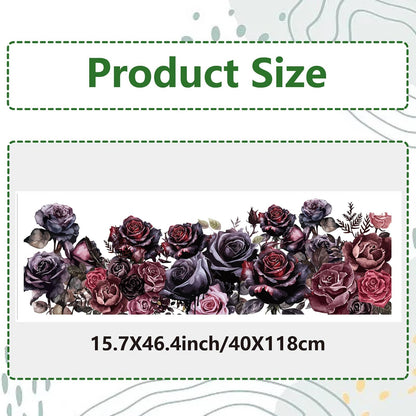 GORGECRAFT 118x39cm Large Rose Window Decals Dark Roses Flower Window Clings Halloween Decorations Self Adhesive Deep Stained Stickers Anti-Collision Floral Leaf Decals for Glass Sliding Door