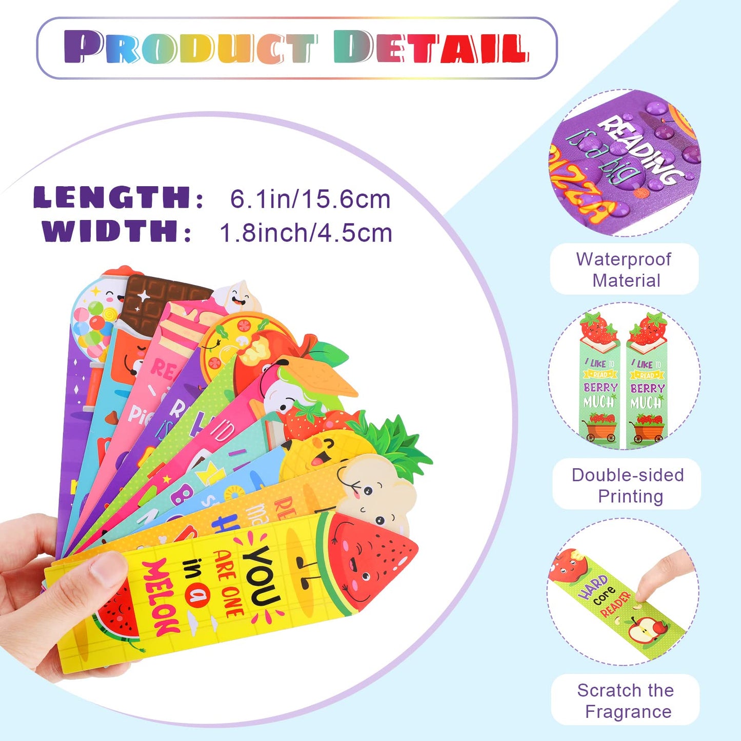 Eersida 120 Pieces Scratch and Sniff Scented Bookmarks Kids Fruit Food Theme Sayings Bookmarks Sayings Assorted Cute Scented Gifts for Students Teens Food Lovers, 10 Styles