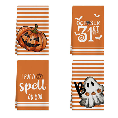 XCHI Halloween Stripes Pumpkin Ghost Boo Kitchen Towels Dish Towels 18x26 Inch Home Kitchen Decorations Hand Towels Set of 4 Drying Dishcloth