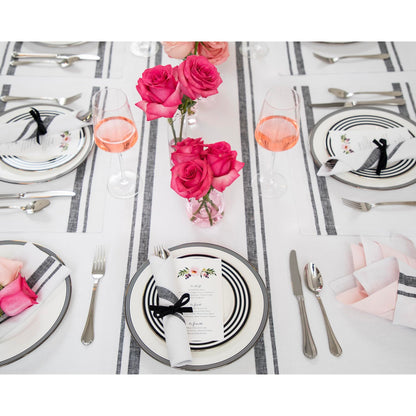 Solino Home Linen Table Runner 72 Inches Long - 100% Pure Linen Black and White French Stripe Table Runner 16 x 72 Inch for Dining, Dresser, Summer