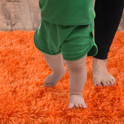 Ailyei Soft Runner Rugs for Bedroom Hallways, 2x3 Orange Fluffy Shag Throw Area Rug Non Slip for Bedside Dorm, Long Shaggy Furry Carpet for Nursery Living Room