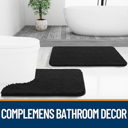 OLANLY Large Bathroom Rugs 40x32, Extra Soft Absorbent Chenille Bath Rugs, Rubber Backing Quick Dry, Machine Washable Bath Mats for Bathroom Floor, Tub and Shower, Home Decor Accessories, Black