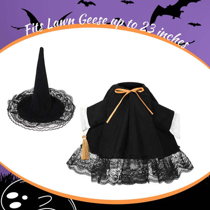 JcHrmers Witch Goose Outfit 23" Halloween Goose Clothes and Witch Hat for Cement Goose Statue Yard Lawn Decor